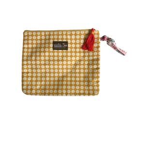Matilda Jane Clutch Wristlet Mustard Yellow Geometric Print Red Tassel Floral